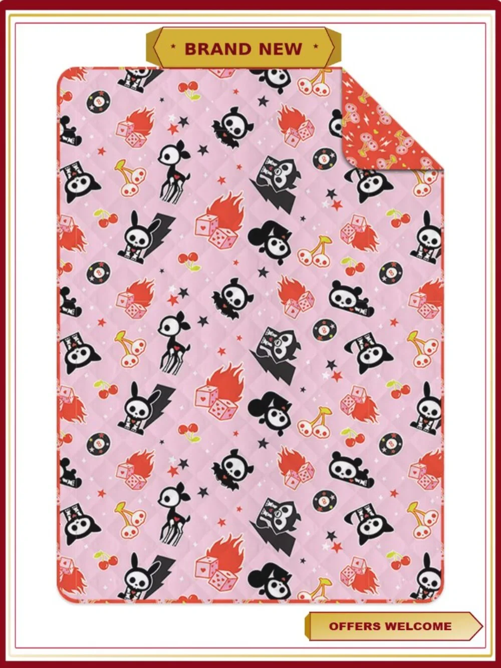 Twin/Full Reversible Microfiber Quilted Blanket Cherry Bomb Skelanimals